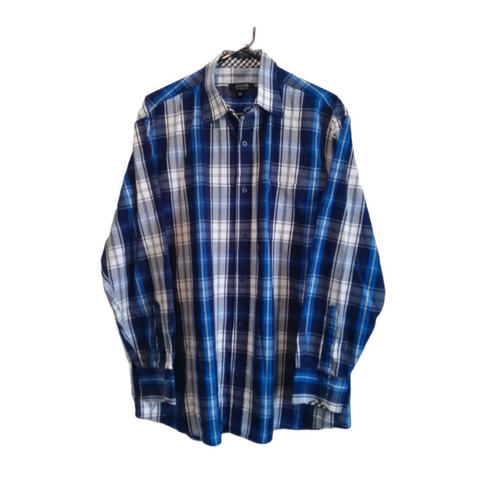 Bogari Men's Button Down Blue Plaid Shirt